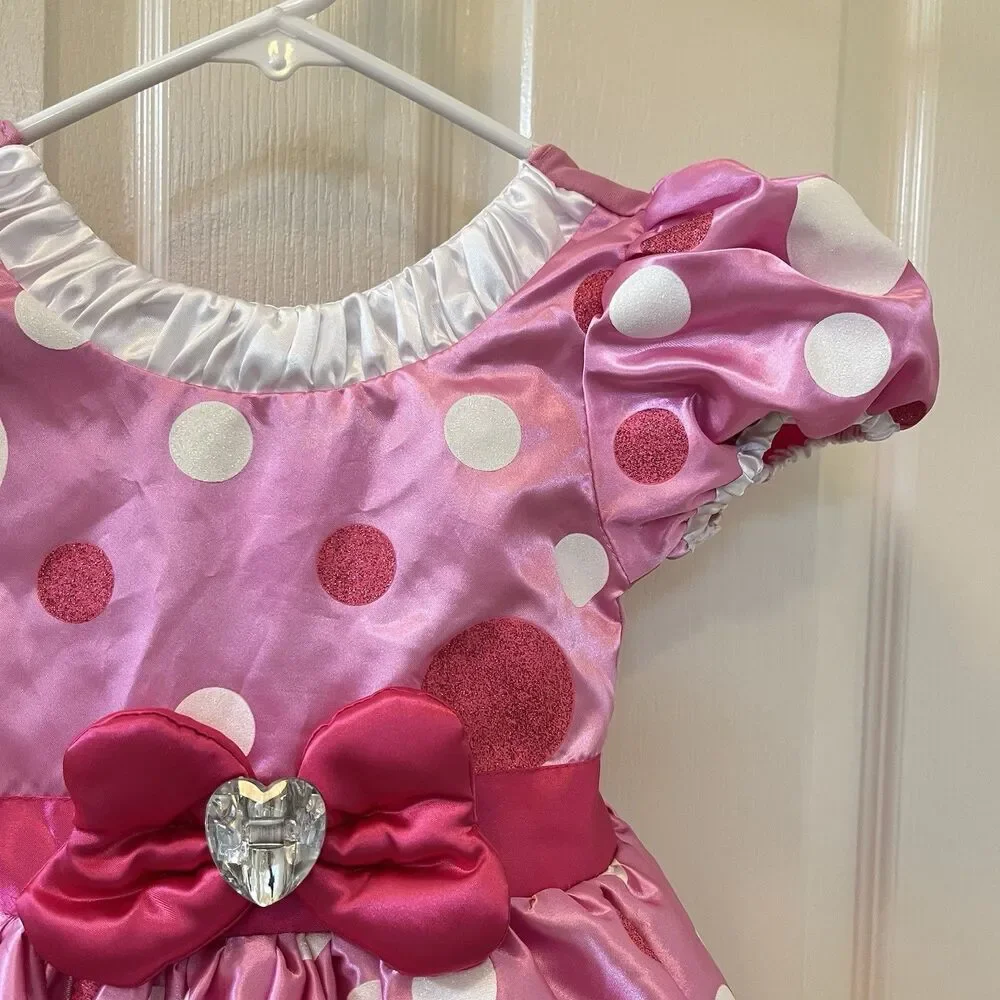 Disney Minnie Mouse Costume Dress Pink Glitter Polka Dots Bow Girls Size 3 - Picture 8 of 16
